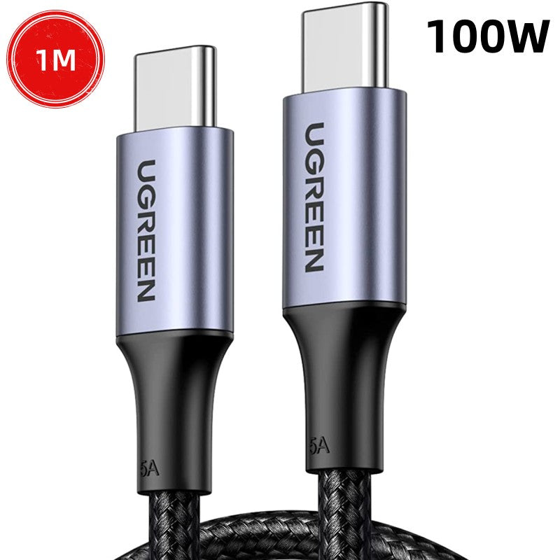 1M 100W USB-C To USB-C 5A Data Cable Aluminum Nylon Braid Grey+ Black Ugreen