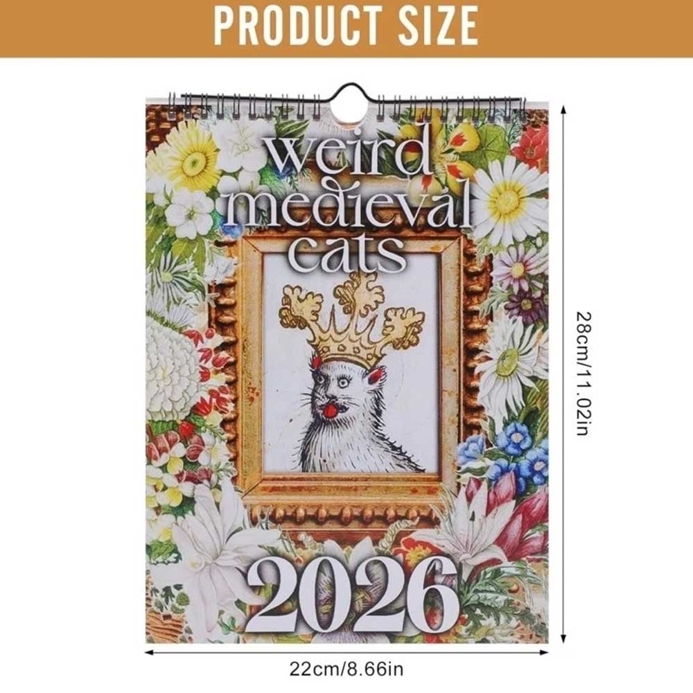 2026 Weird Medieval Cats Calendar - Funny Ugly Cat Art Gag Wall Calendar