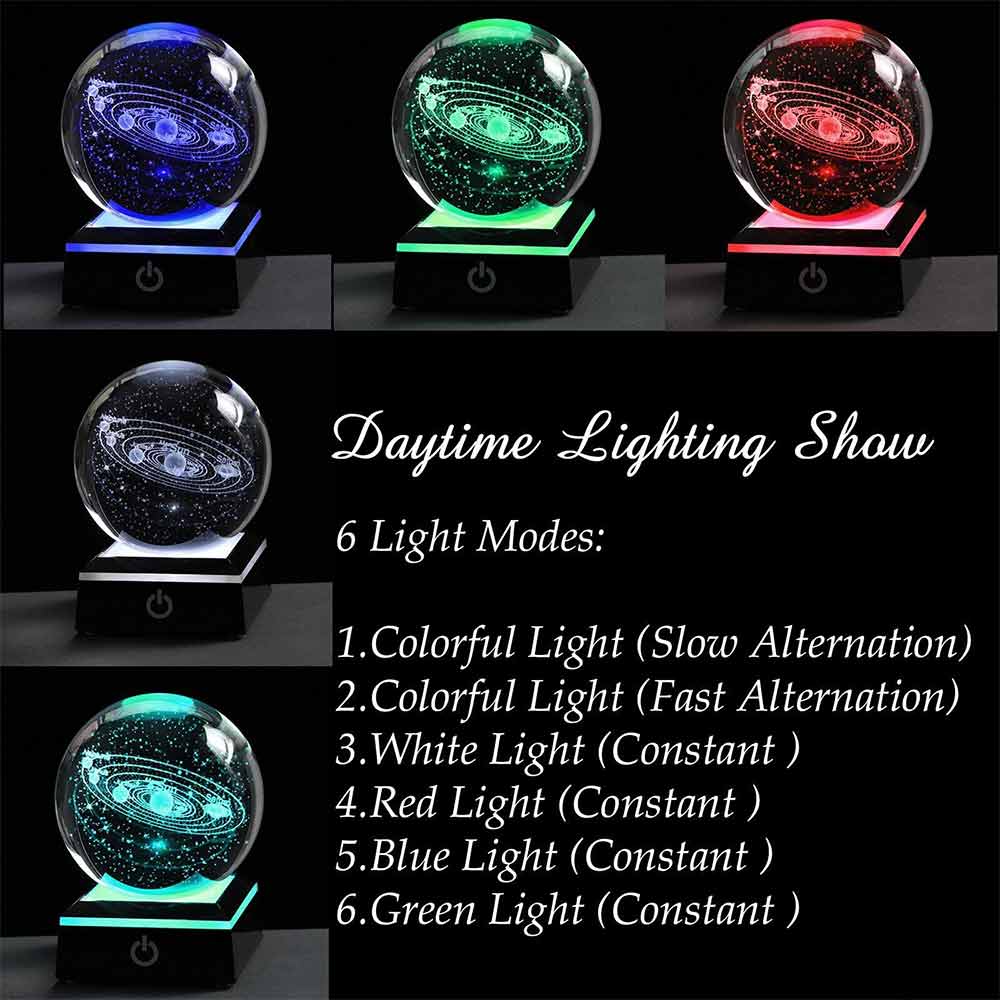 3D Crystal Ball Table Lamp 6CM Moon Planet Globe LED Night Light Home Decor Gift