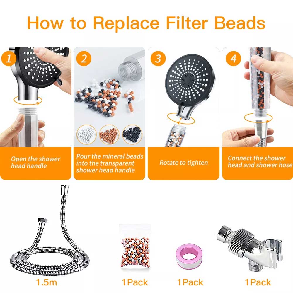 High Pressure 5-in-1 Filter Shower Head - 5 Modes - Hard Water Safe