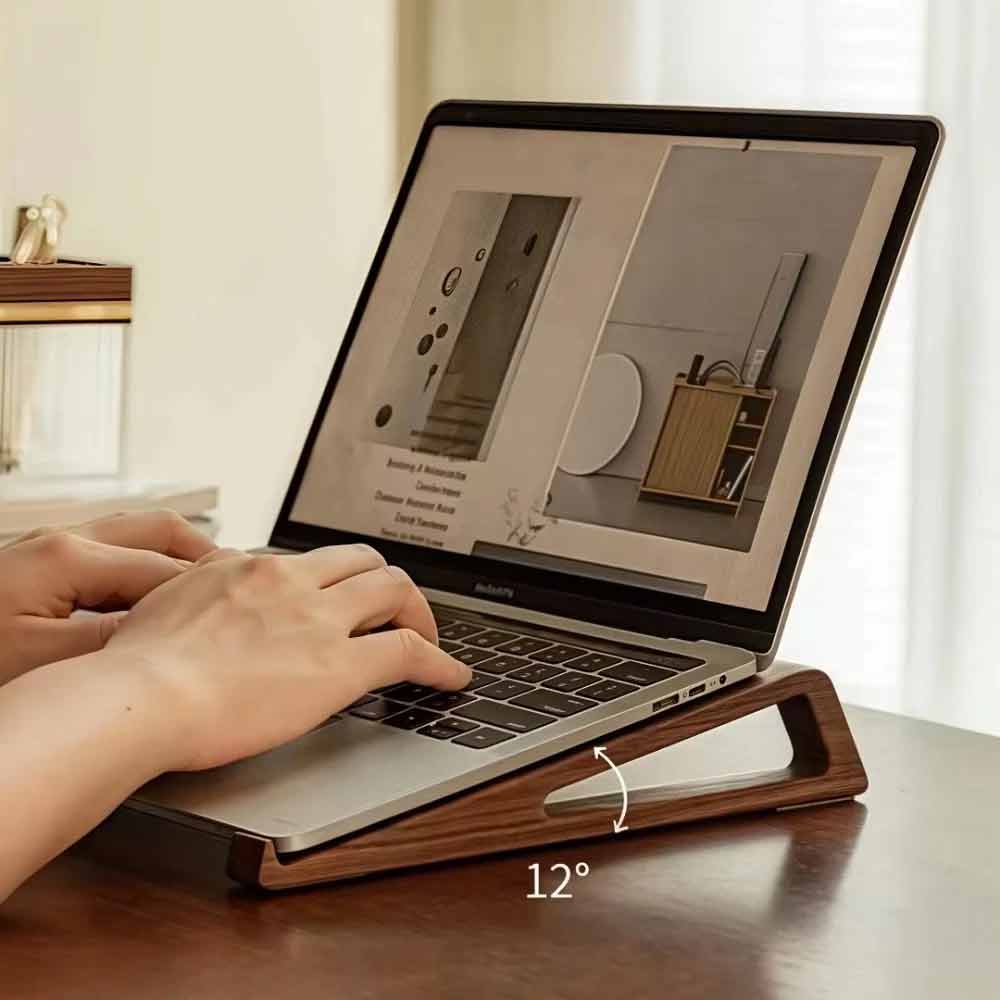 2-Pack Portable Foldable Wooden Laptop Stand – Ergonomic 12° Adjustable Angle