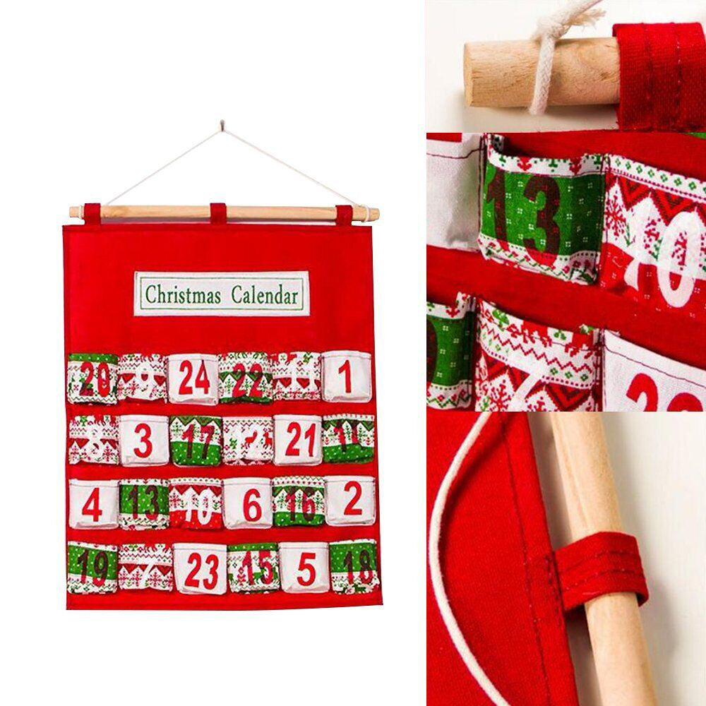 Christmas Advent Calendar 24days Bag Felt Hanging Countdown Pocket Xmas Tree