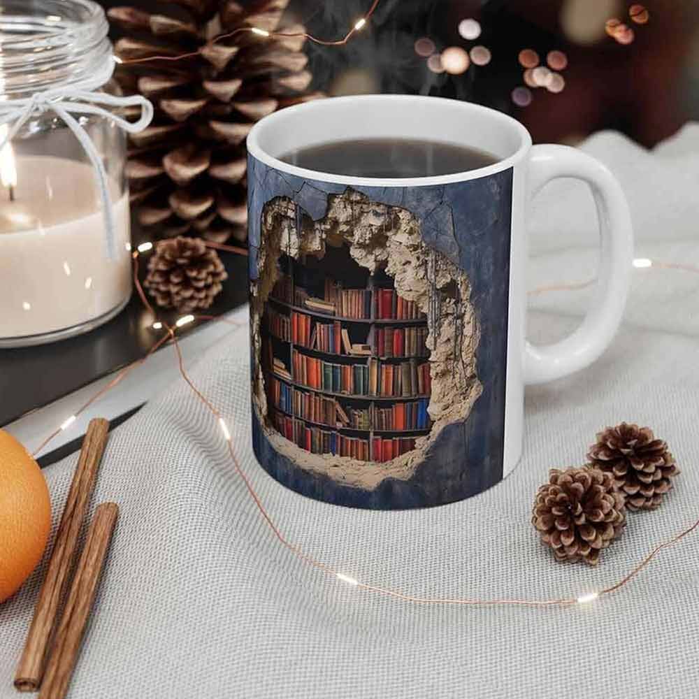 Book Lover Ceramic Mug 3D Bookshelf Mug-Library Book Shelf Mugs Xmas Gift