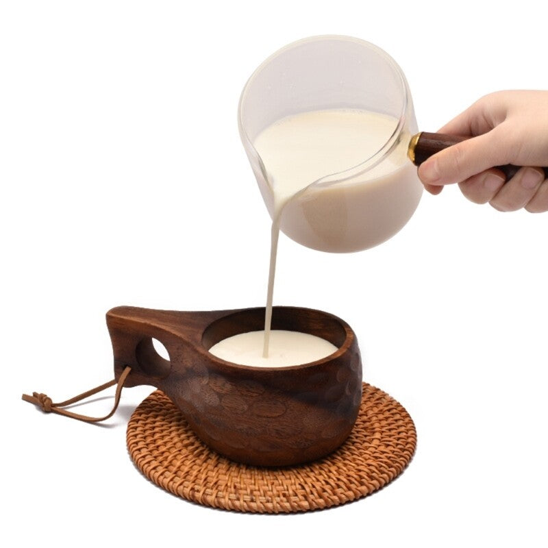 Finland Kuksa Portable Coffee Mug Acacia-Wood Handle Cowhide Rope Hook Juice Cup