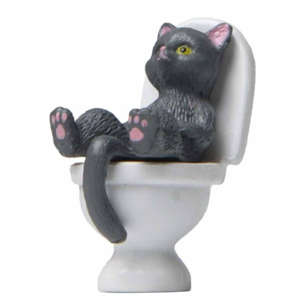 Cat On Toilet Statue Landscape Figurine Home Decorations Miniatures Ornament