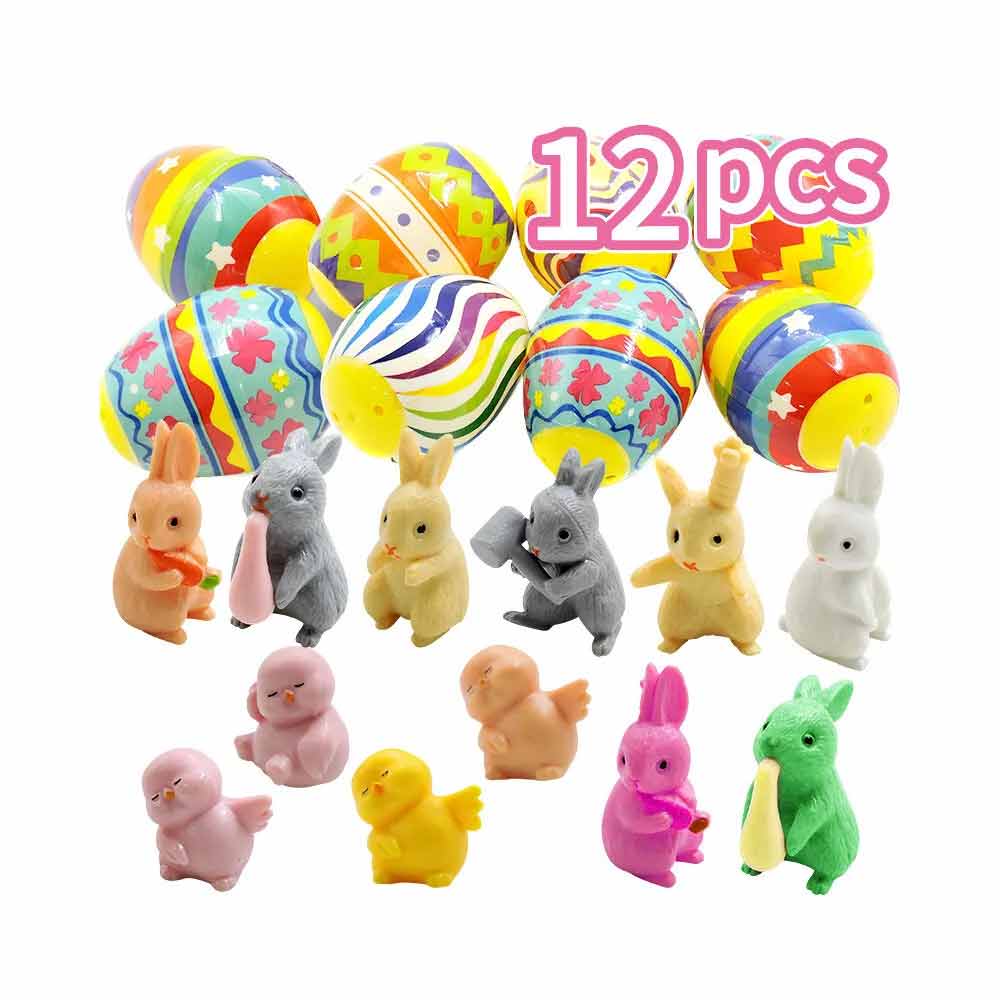 12pcs Prefilled Easter Eggs – 3.5cm Plastic Animal Toy Eggs for Easter Hunt & Party Favors (Kids Surprise Gift)