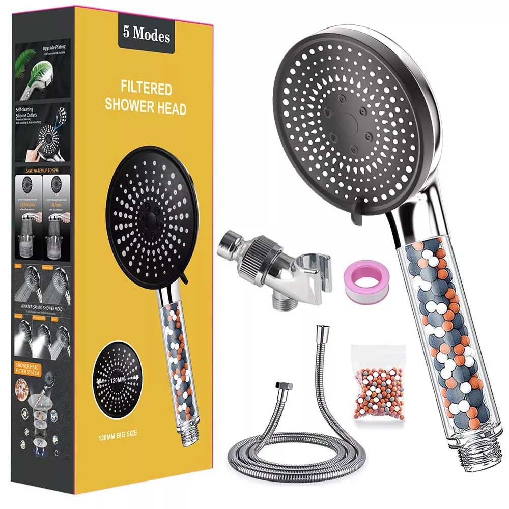 High Pressure 5-in-1 Filter Shower Head - 5 Modes - Hard Water Safe