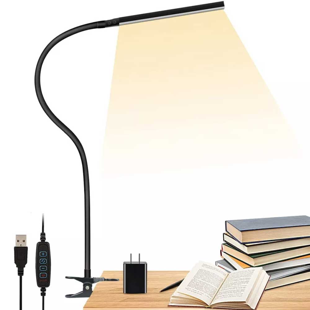 Modern Clip On LED Desk Lamp Eye Care USB Power Dimmable Light Adjustable Clamp