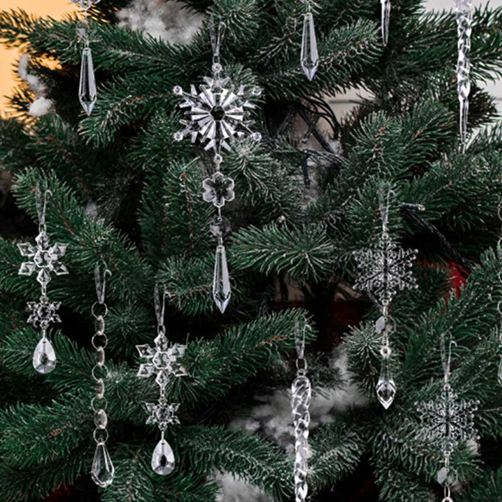 18X Crystal Christmas Ornaments for Tree Hanging Snowflake Icicle Pendant Decor
