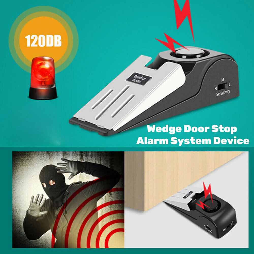 Home Security Wedge Door Stop Alarm System Device Intruder Alert Detection