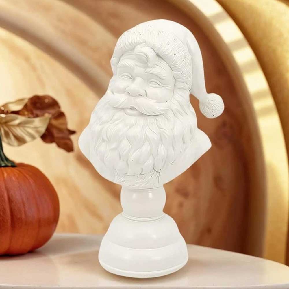 Santa Bust Tabletop Decoration - 15cm White Resin Santa Claus Head Statue