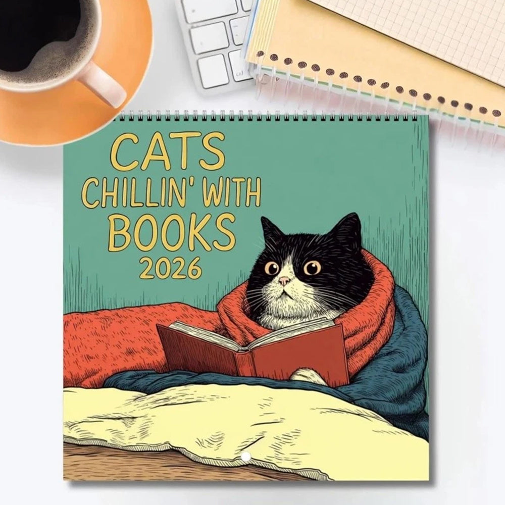 Cats Chillin' with Books 2026 Wall Calendar – 12-Month Cat-Themed Planner with Cozy Reading Illustrations