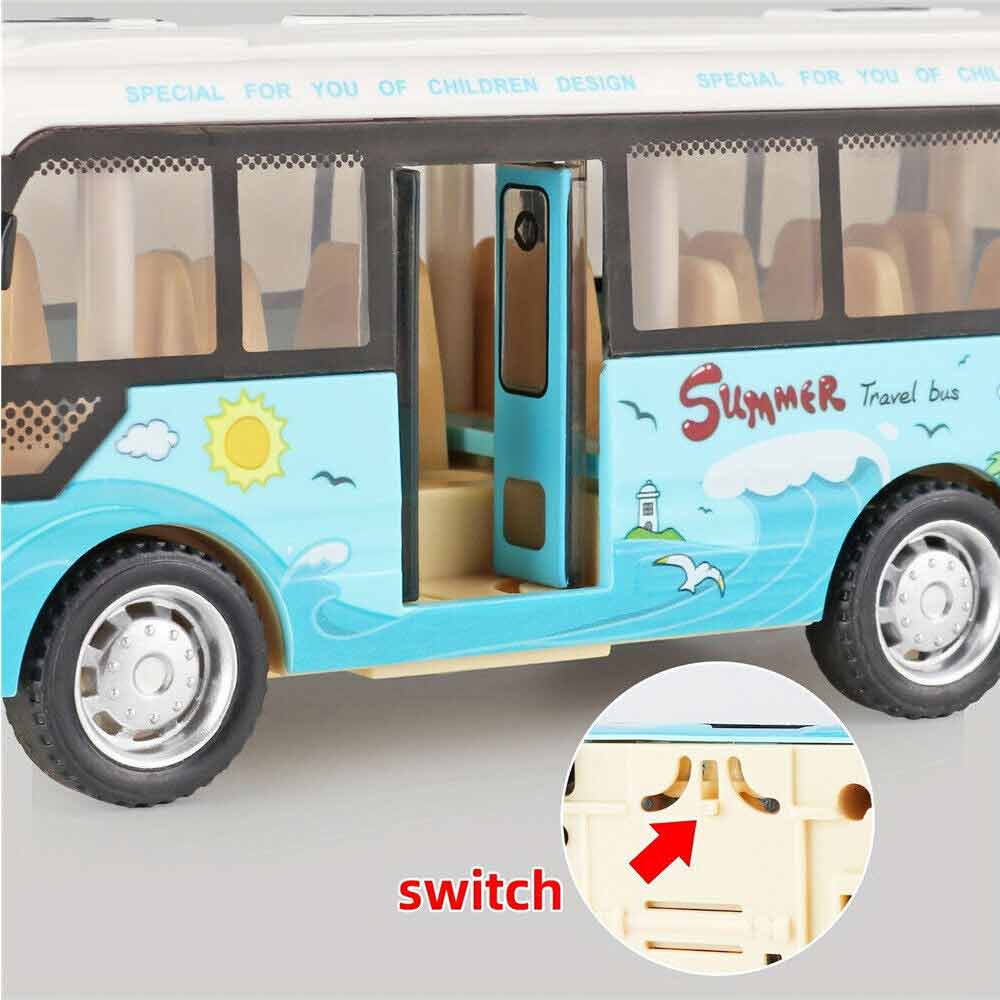 Simulation Bus Toys Model with Sound & Light and Opening Doors Vehicle Kids