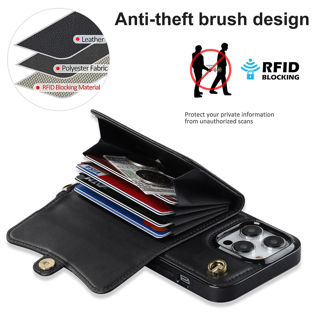 For iPhone 14 Pro Max Plus Case Leather Wallet Cover Card holders Coins Storage