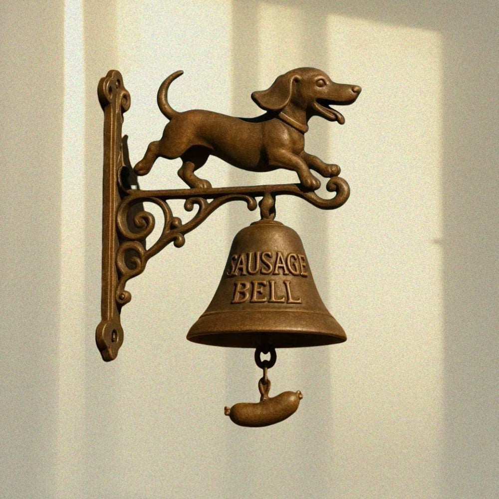 Vintage Sausage Dog Doorbell – Rustic Outdoor Dinner Bell Resin Welcome