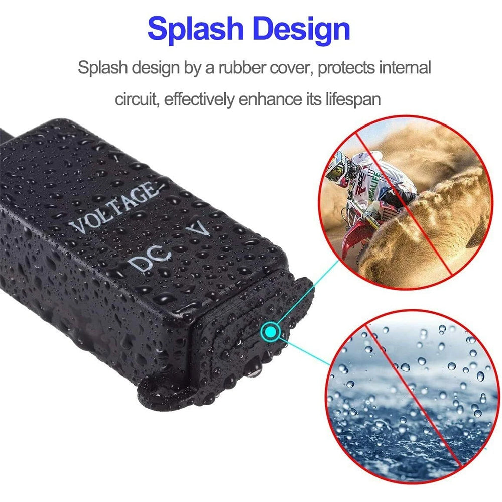 12V Motorcycle SAE to USB Dual Port Charger Voltmeter Cable Adapter Waterproof