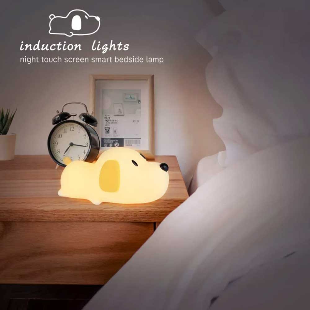 LED Silicone Night Light Rechargeable Cute Puppy Dog Touch Lamp Kids Bedroom Gift