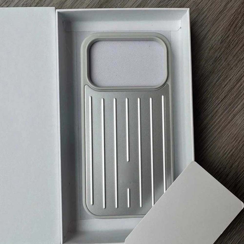 2025 Silver Aluminum Look Cover with Grooved Texture-iPhone 16 Pro Max Case