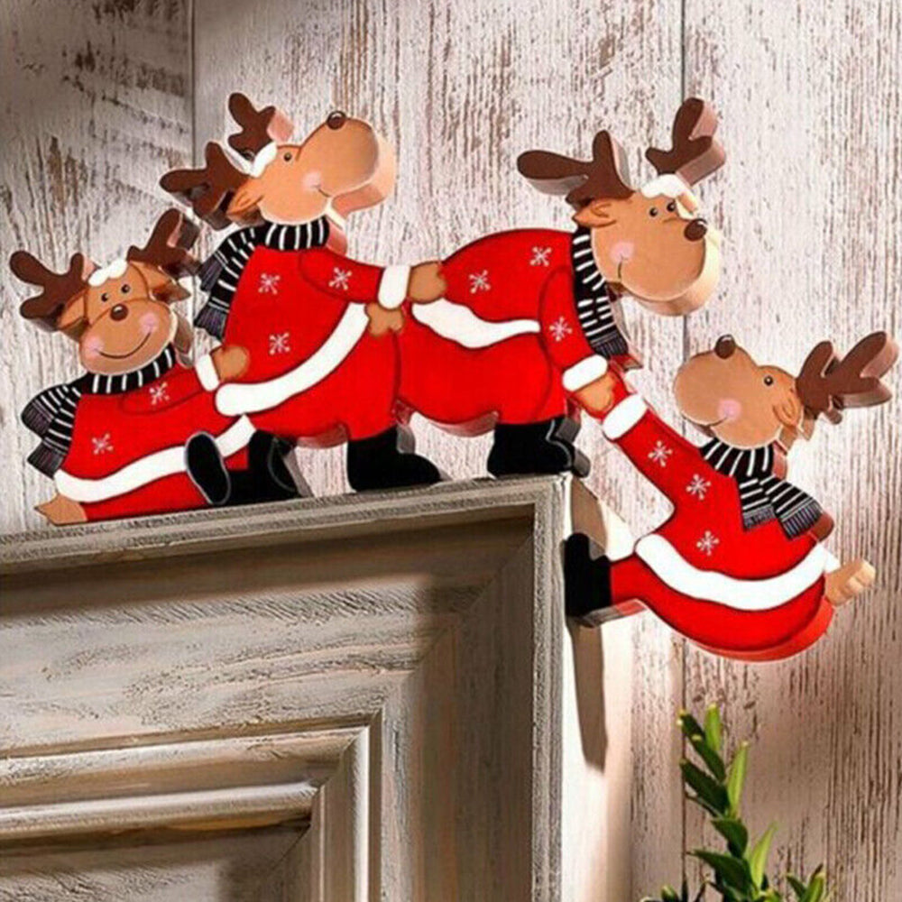 Home Decoration Christmas Door Frame Wooden Adornment Elk Santa Claus Props