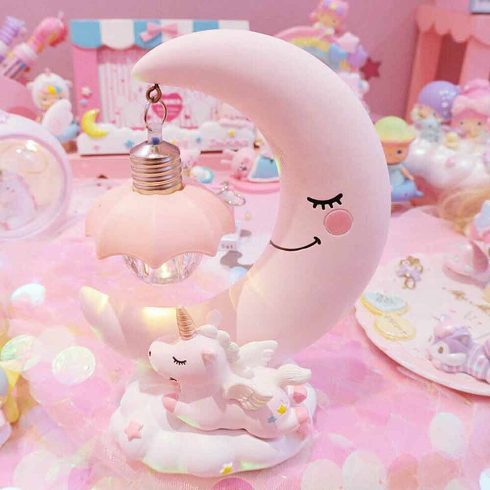 LED 3D Unicorn Bedside Desk Lamp Night Light Moon Lights Boys Girls Kids Bedroom
