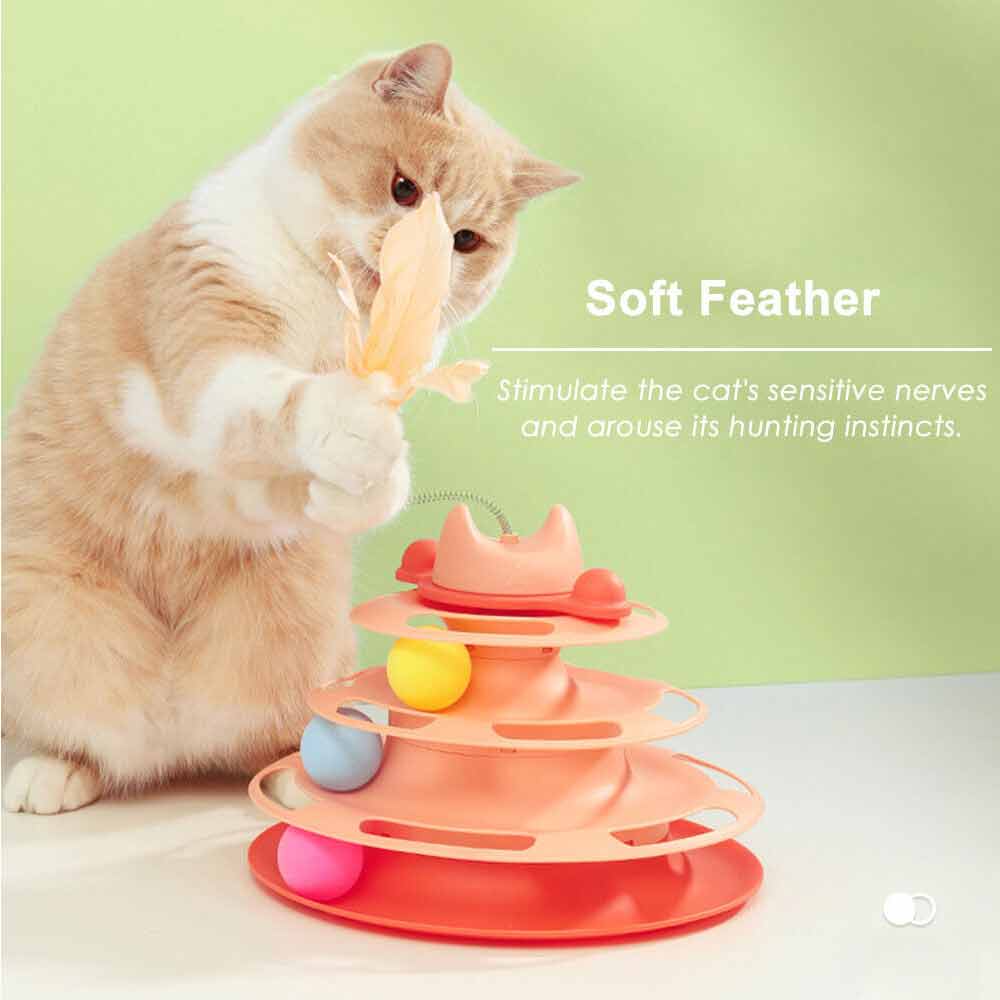 3 Level Cat Toy Kitten Rotating Feather Teaser Tower Interactive Funny Toys