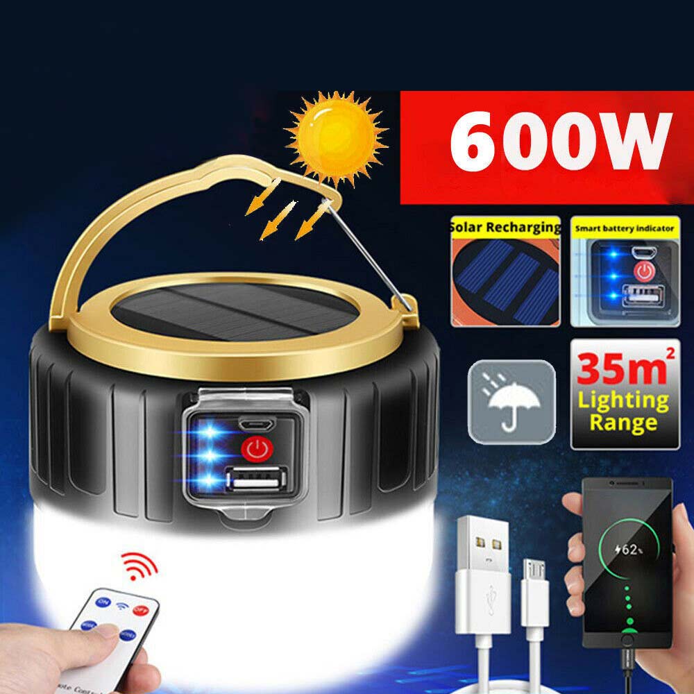 LED Solar Light + Remote Control + USB Rechargeable Tent Camping Emergency