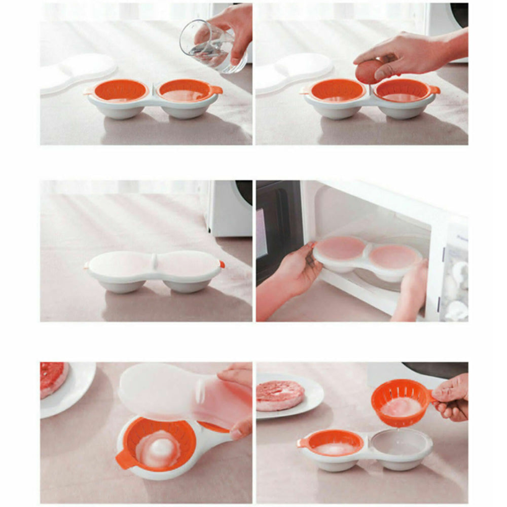Kitchen Two Eggs Poacher Egg Bowl Holder Microwave Oven Novelty Breakfast Cooker