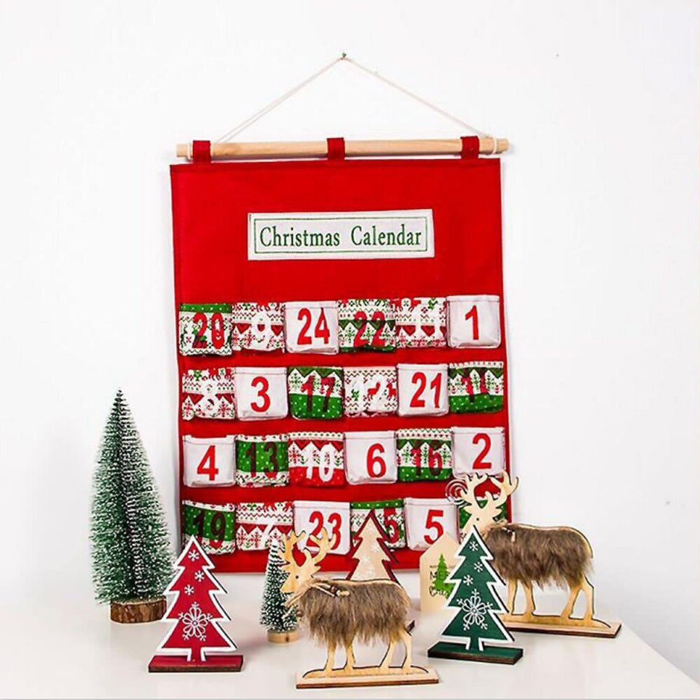 Christmas Advent Calendar 24days Bag Felt Hanging Countdown Pocket Xmas Tree