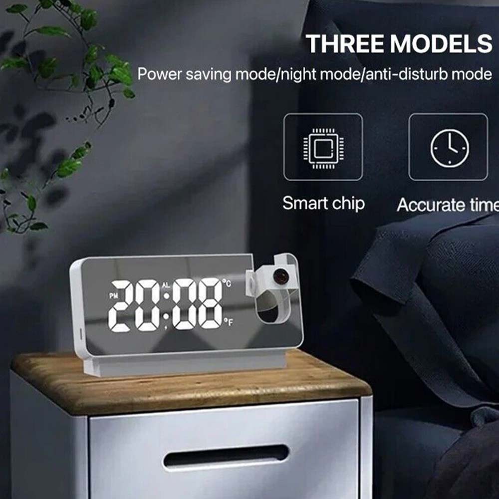 LED Digital Mirror Projection Alarm Clock Time Projector Thermometer Display USB