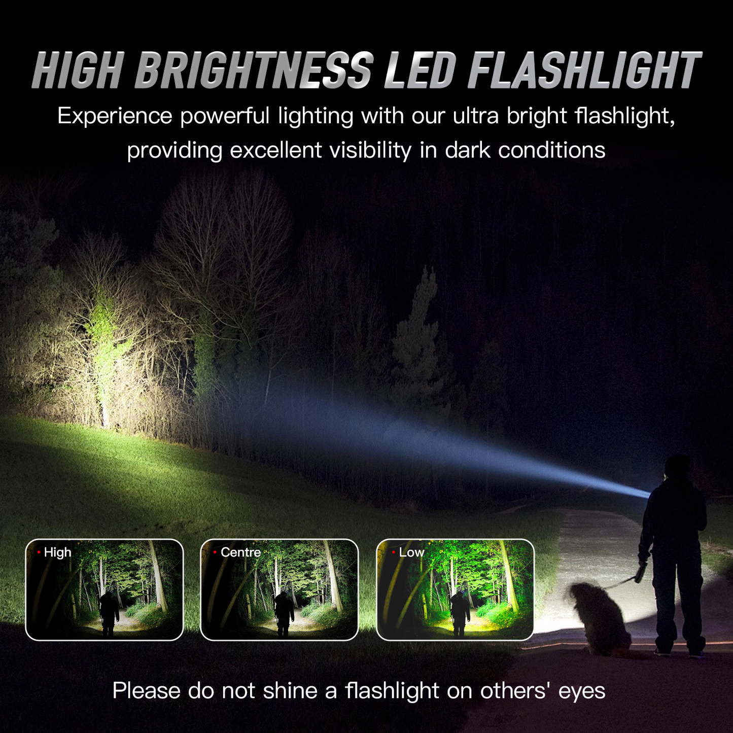 Brillar 35cm Long Aluminium Torch Flashlight - Black - Self Defence Light