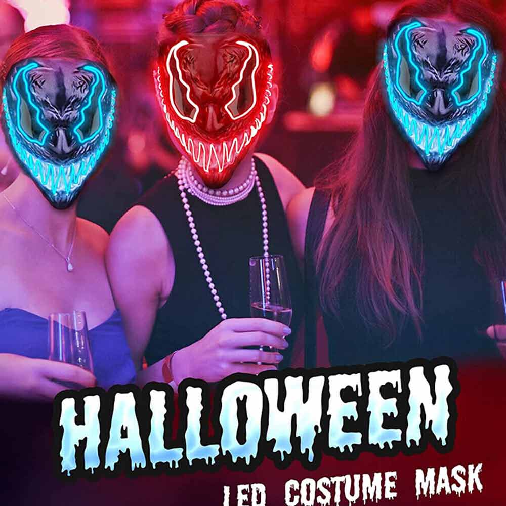 LED Light Up Neon Mask Halloween Venom Mask Halloween Costume Scary Cosplay