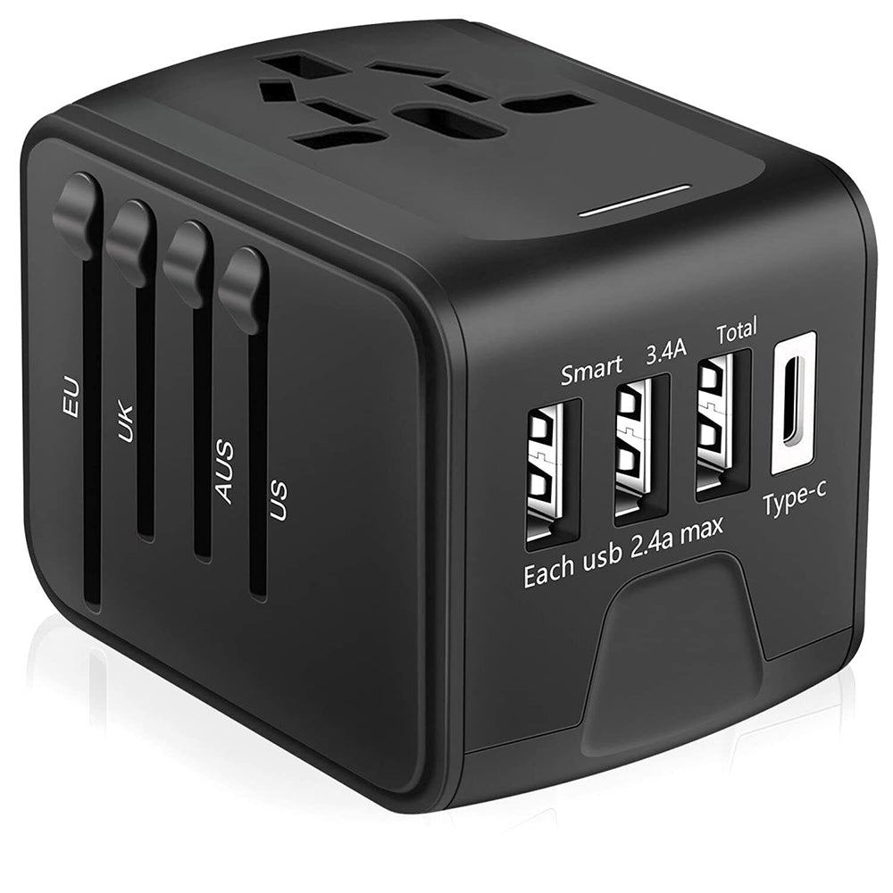 Universal World Travel Adapter 3 USB + Type-C Charger US/UK/EU/AU Plug Converter