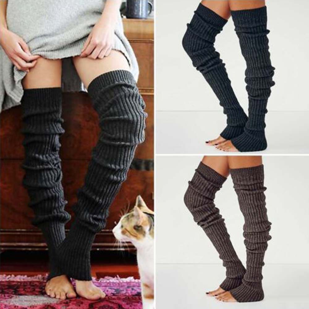 Lady Winter Long Warm Leg Warmers Knitted Crochet Thigh High Long Bubble Socks