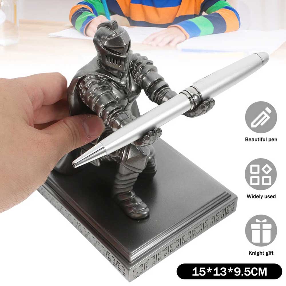 Medieval Knight Pen Holder - Resin Warrior Desk Organizer with Stand for Office & Study Decor