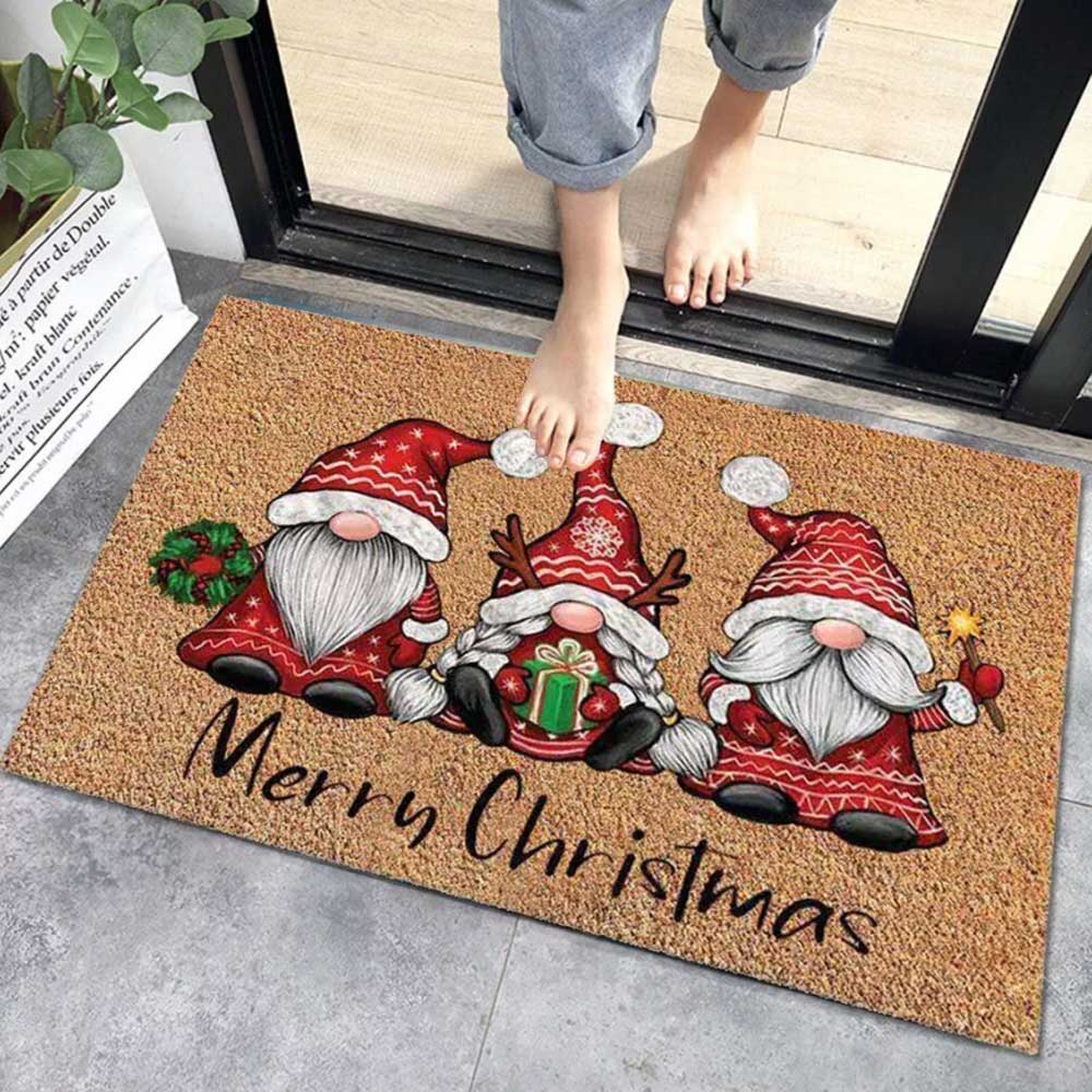 Non Slip Flannel Carpet Merry Christmas Door Mat Floor Rug Xmas Home Decoration