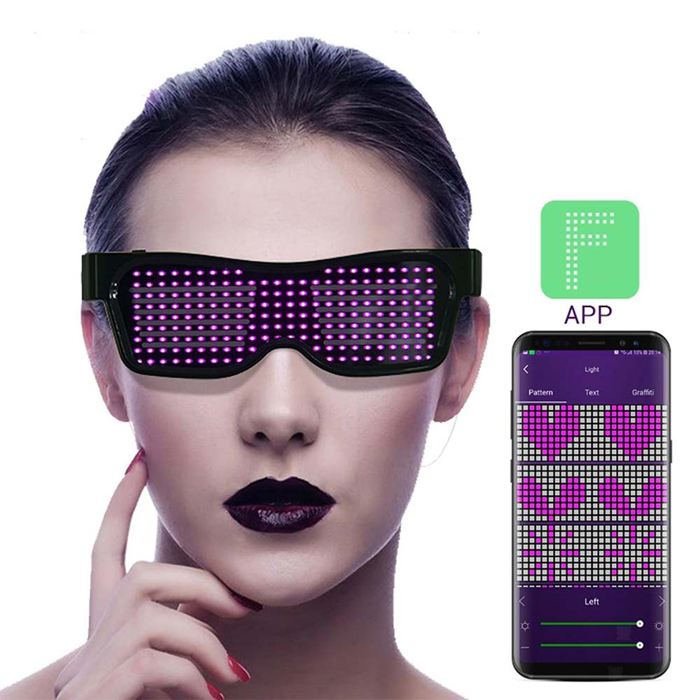 Bluetooth LED Eye Glasses APP Control for Raves Birthday DJ EDM Display Text