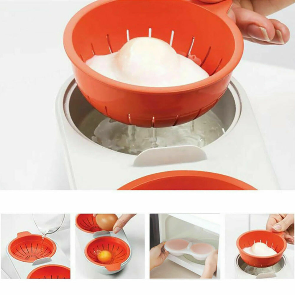Kitchen Two Eggs Poacher Egg Bowl Holder Microwave Oven Novelty Breakfast Cooker