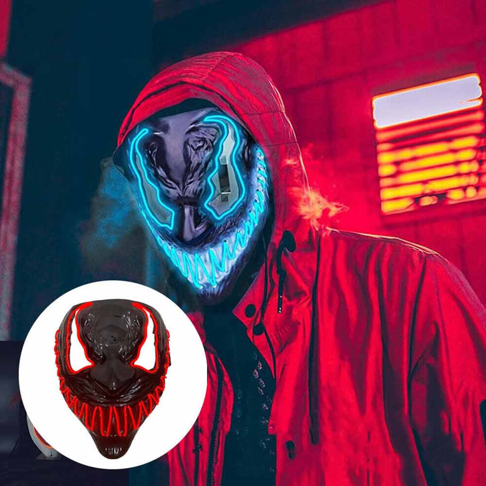 LED Light Up Neon Mask Halloween Venom Mask Halloween Costume Scary Cosplay