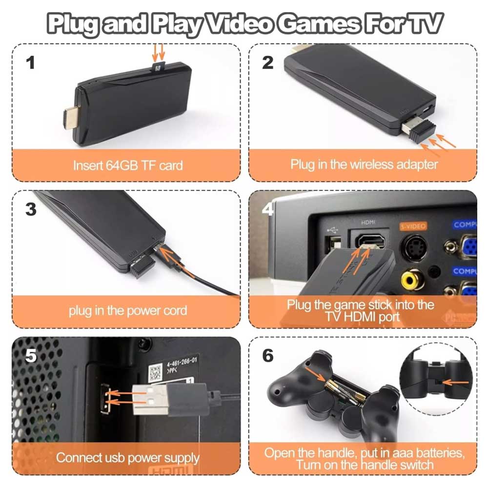 Retro Video Game 64G Stick Console - 20000+ Games 2 Wireless Controller 4K HDMI TV