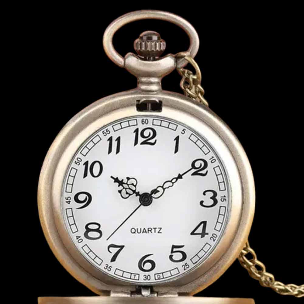 Dragon and phoenix Vintage Quartz Bronze Pocket Watch with Chain
