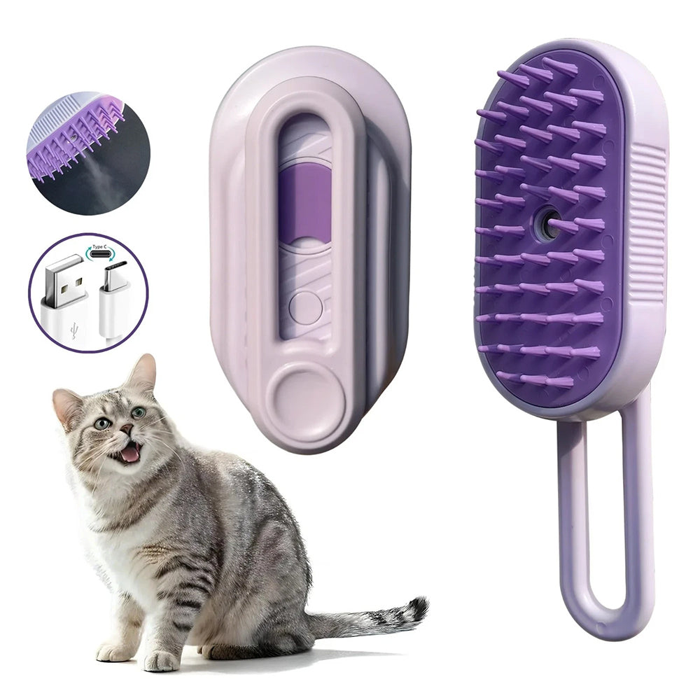 3-in-1 Pet Steam Brush – Rechargeable Dog & Cat Hair Brush with Steam Spray