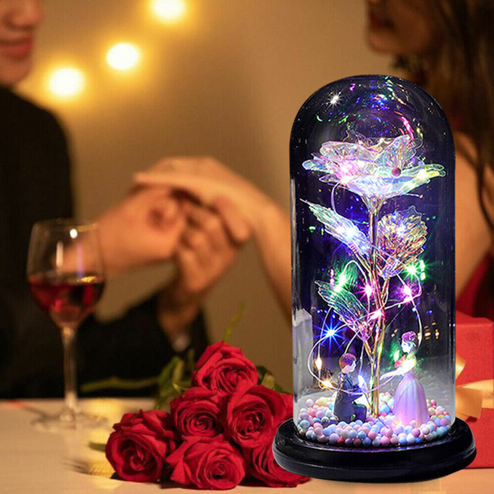 Rose in Glass Forever Wedding Gift Night Light Flower Dome Eternal Valentine