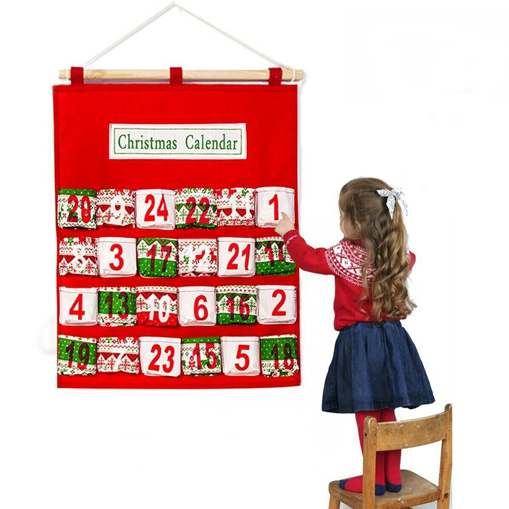 Christmas Advent Calendar 24days Bag Felt Hanging Countdown Pocket Xmas Tree