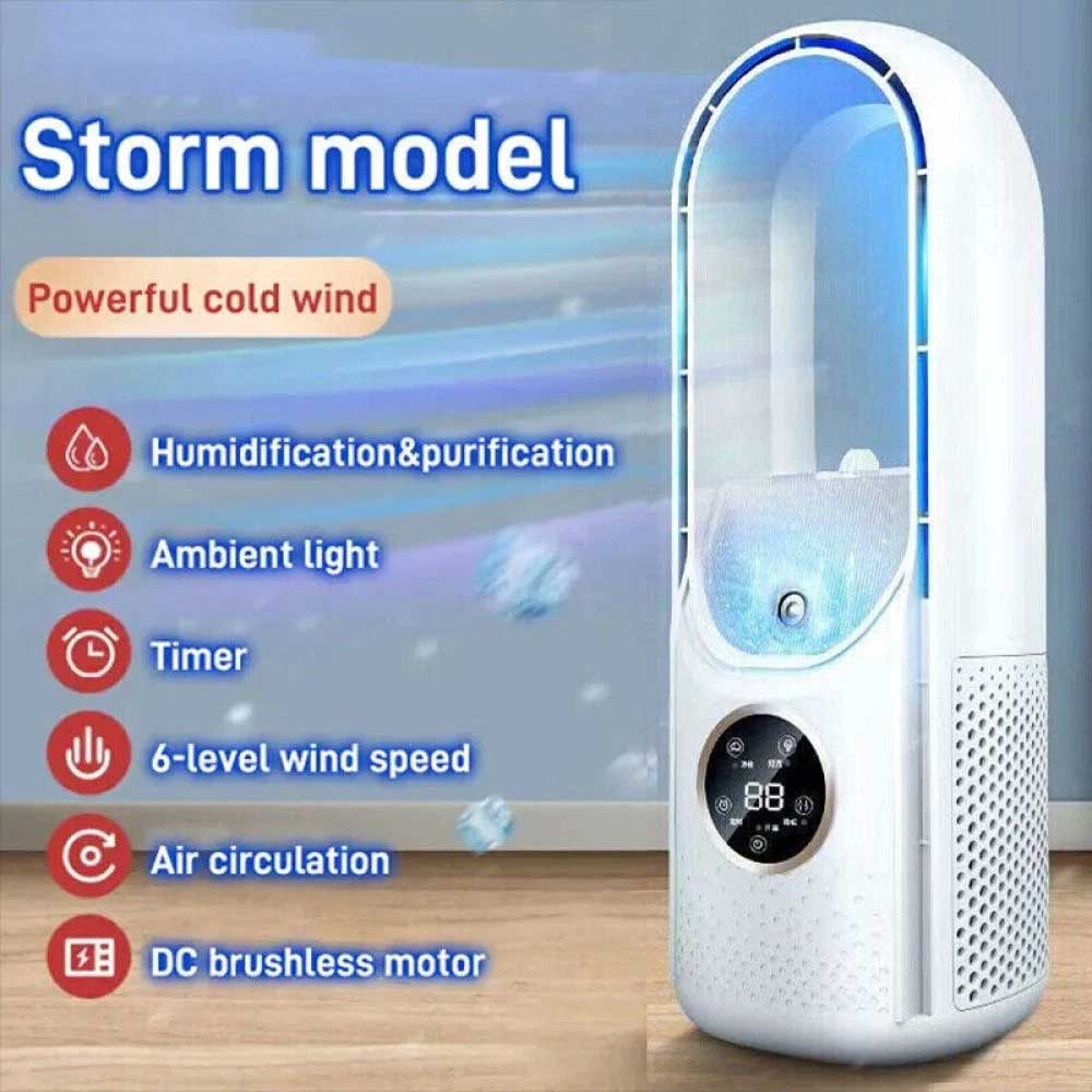 Portable Air 6 Speed Silent Timer Air Conditioner Cooler Leafless Electric Fan
