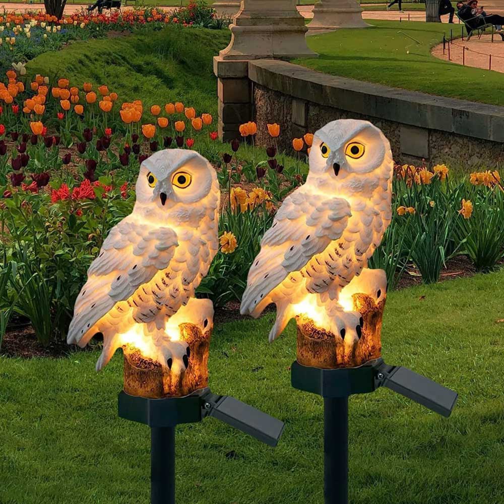 LED Owl Solar Powered Garden Light Novelty Lamp Waterproof Ornament Lawn Outdoor