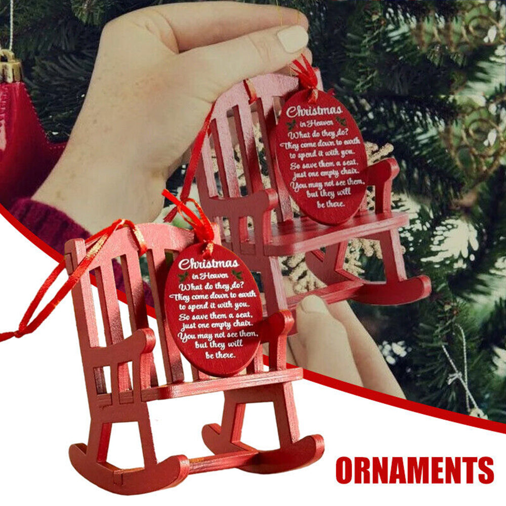 Christmas IN Heaven Memorial Ornament Hanging Mini Wood Rocking Chair+Tag
