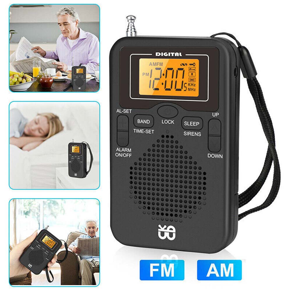 Mini Portable Pocket Digital LCD AM FM Radio Battery Powered Receiver Speaker
