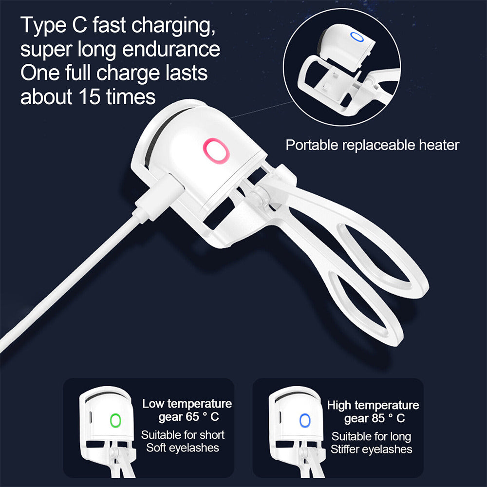 Electric Heated Curling Eyelash Tool Double Eyelash Curler USB Rechargeable