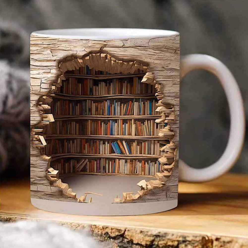 Book Lover Ceramic Mug 3D Bookshelf Mug-Library Book Shelf Mugs Xmas Gift