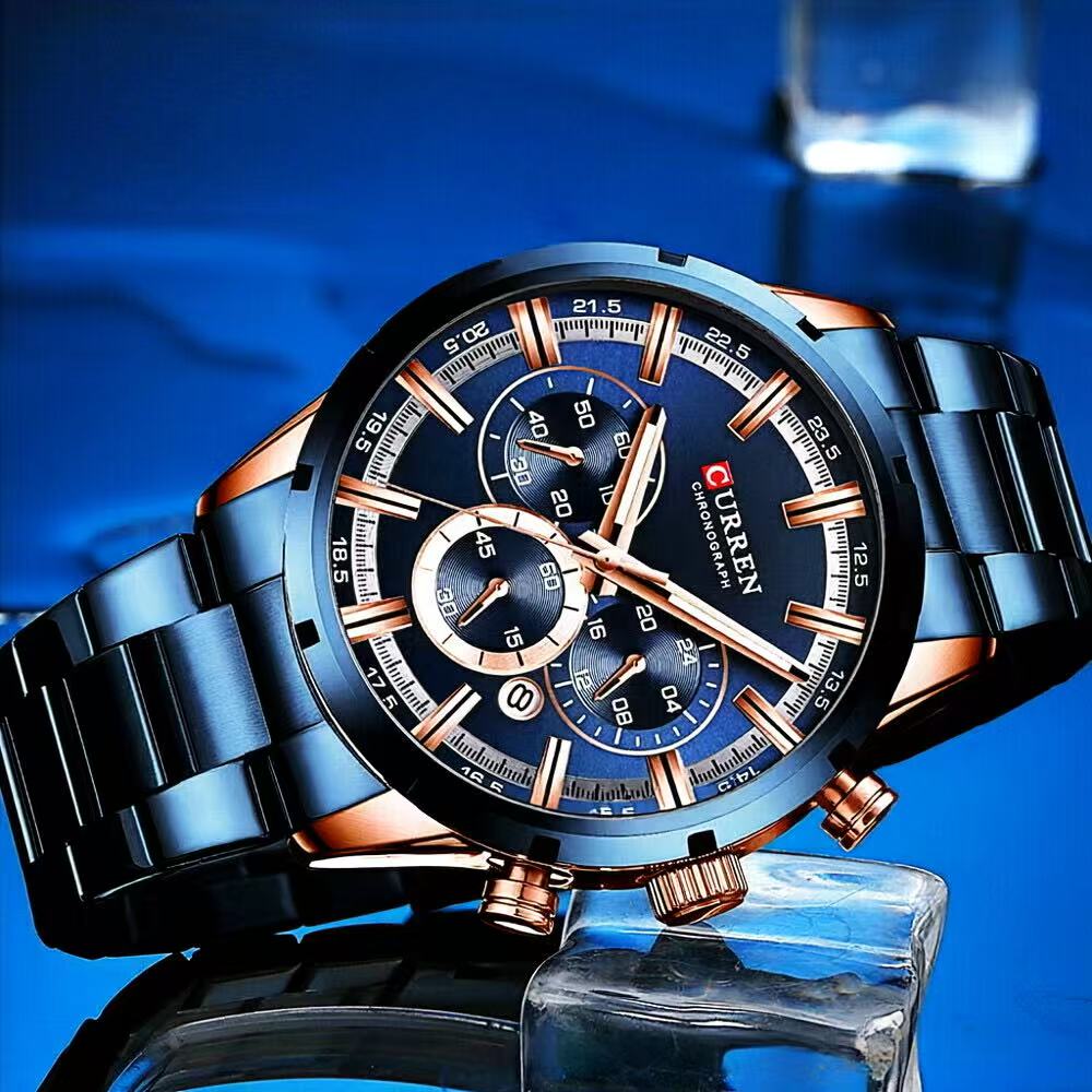 CURREN Men's Chronograph Watch – 6-Hand Multifunction Stainless Steel Sport Wristwatch